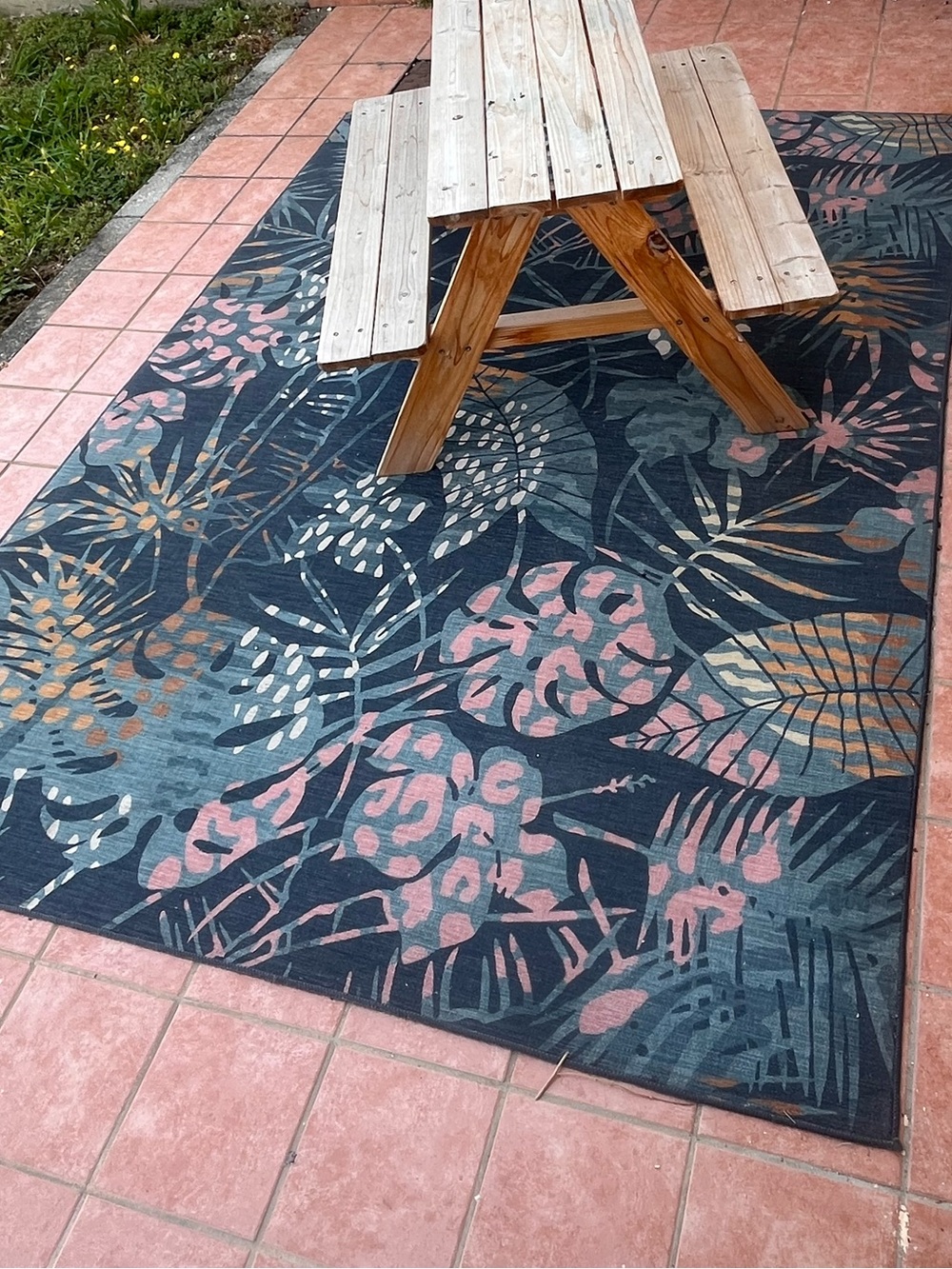 Tropical Floral Outdoor Area Rug with Dark Background